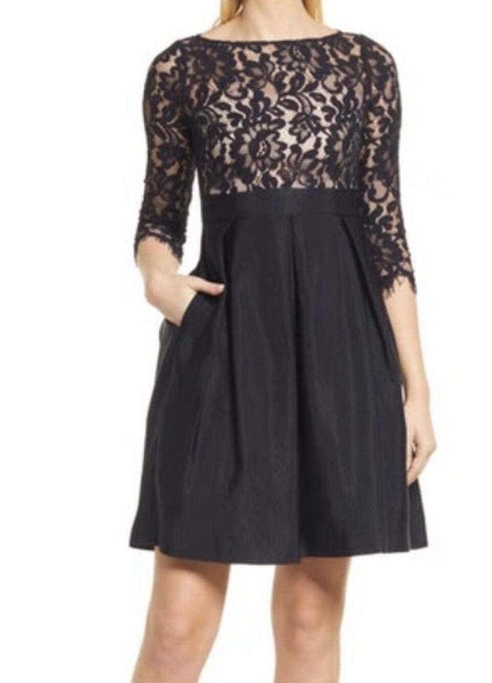 Eliza J Dress lace bodice fit & flare black size 4